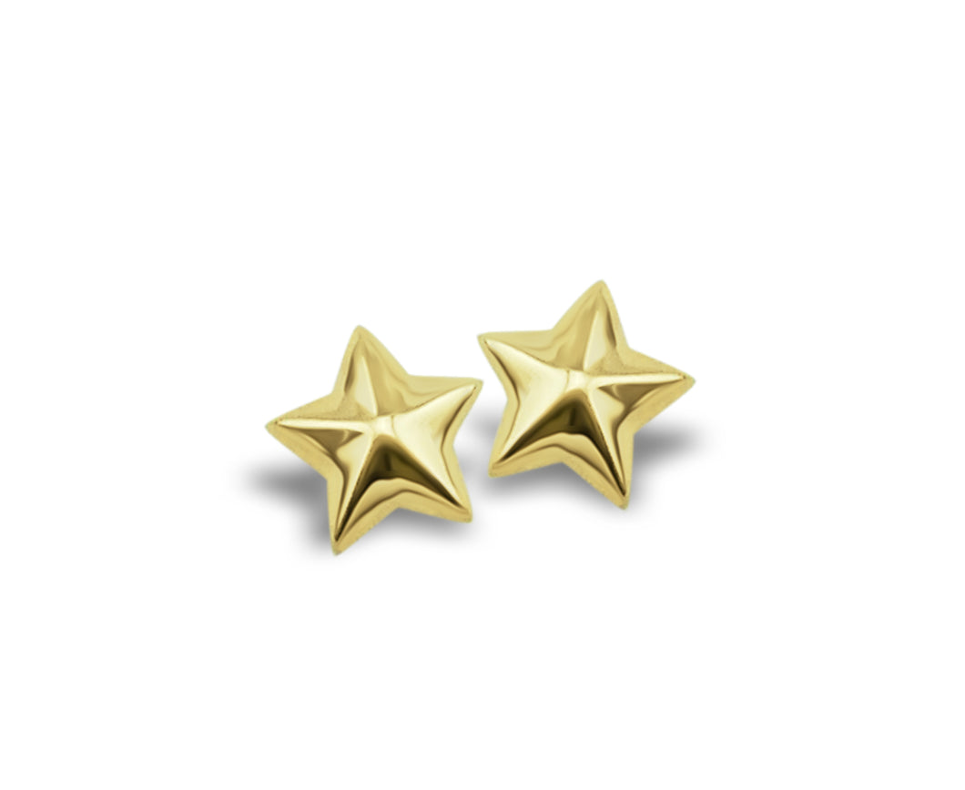 Jwls4u  Oorbellen Star 3D Goldplated JE005G