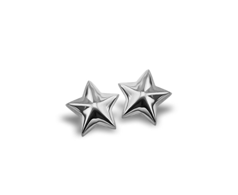 Jwls4u Earrings Earstuds Star 3D Silver JE005S