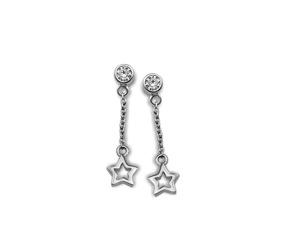 Jwls4u Earrings Pendant Open Star Silver JE007S