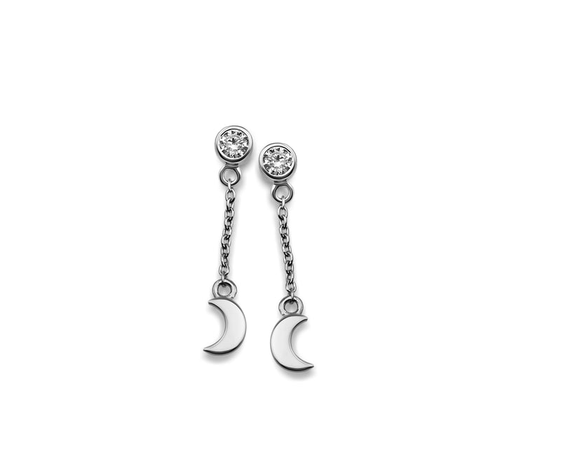 Jwls4u Earrings Pendant Moon Silver JE009S