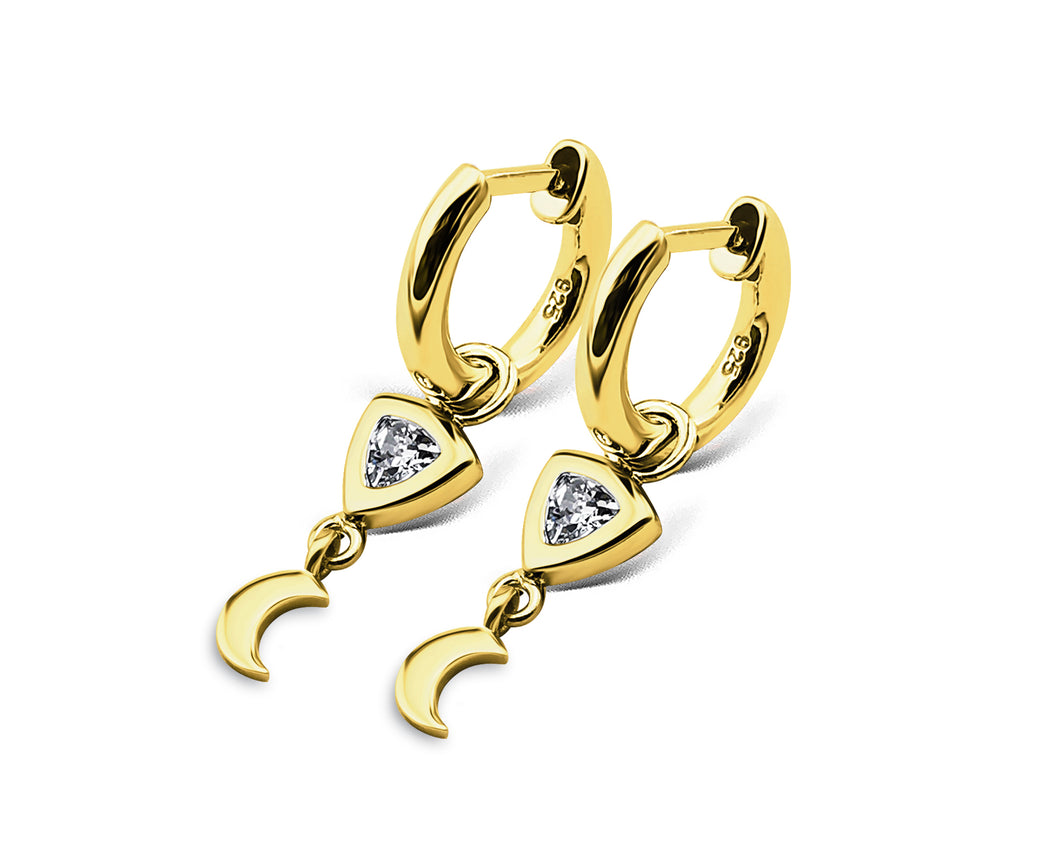 Jwls4u Oorbellen Earrings Trillion Moon Gold-Plated  JE018G