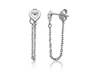 Jwls4u Oorbellen Hanger Heart with chain Silver JE022S