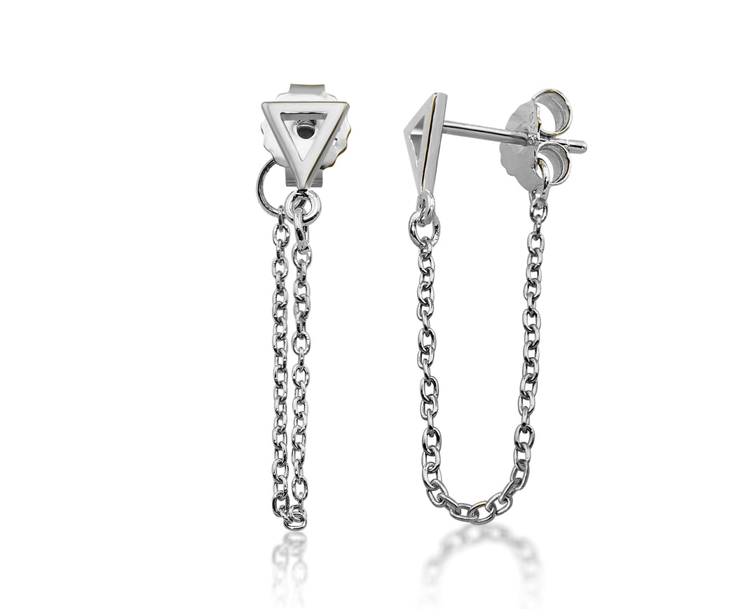 Jwls4u Oorbellen Hanger Triangel with chain Silver JE023S